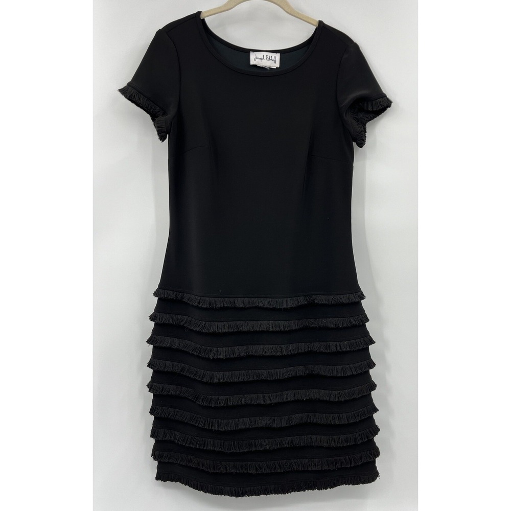 Joseph Ribkoff Fringed Black Cocktail Party Dress Stretch Size 6